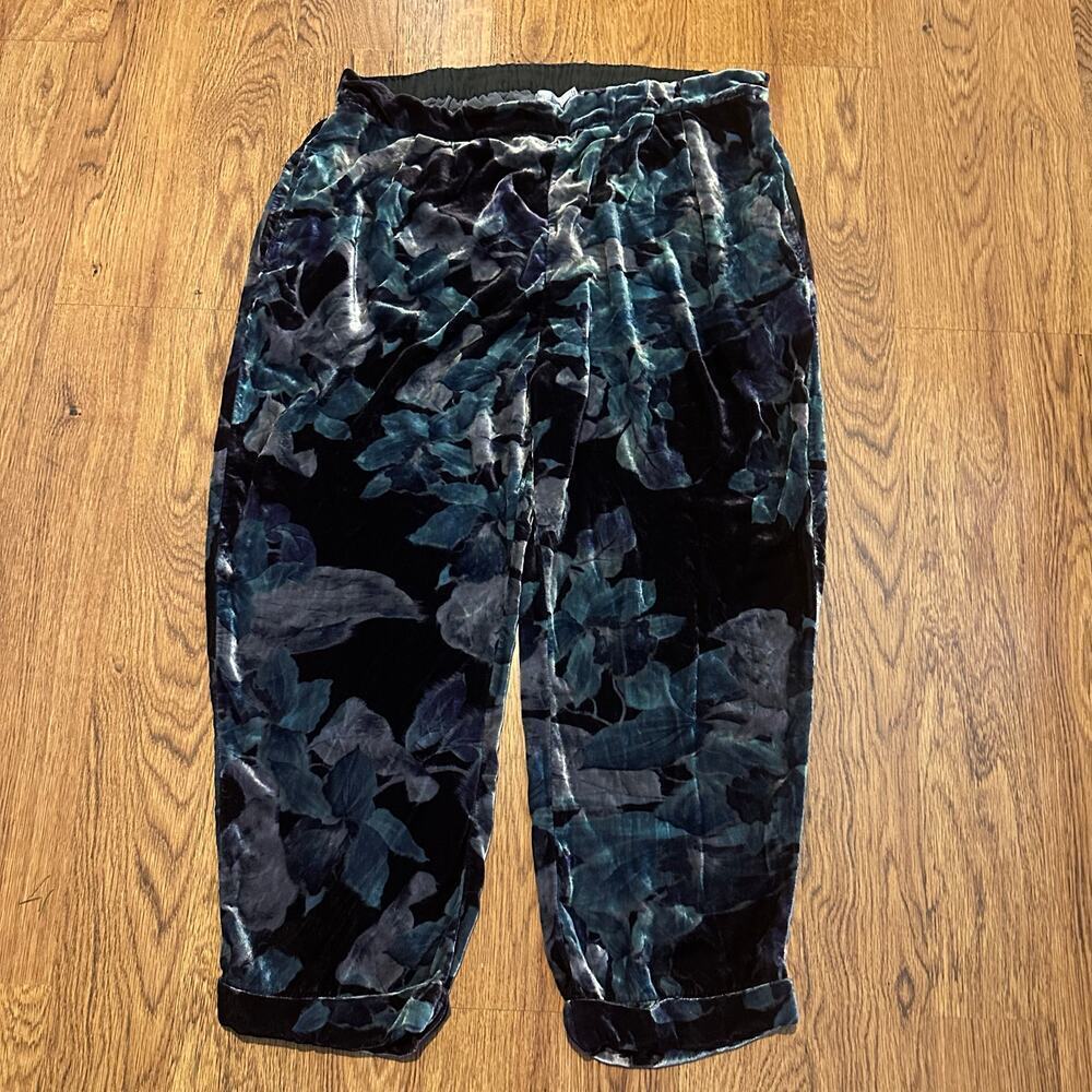 Johnny Was Floral velvet elastic waist pants size xl bohemian hippie pants